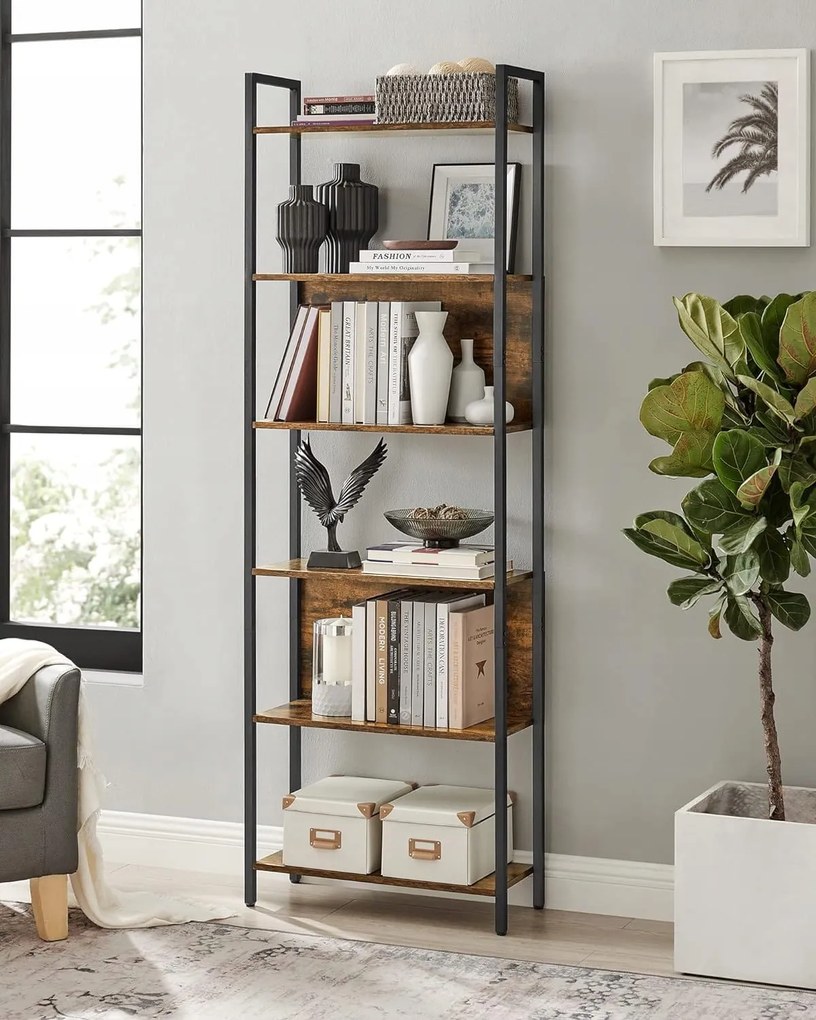 Knižnica TAYLOR 6 políc 186x60cm, rustikálne hnedá