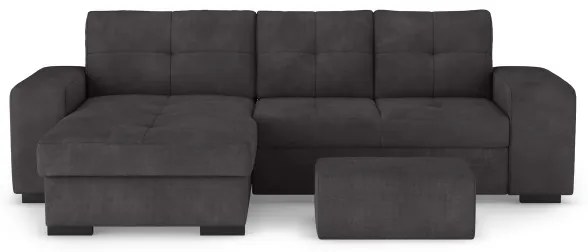 Rozkladacia sedačka s úložným priestorom a taburetom PALERMO, čierna, ľavé prevedenie