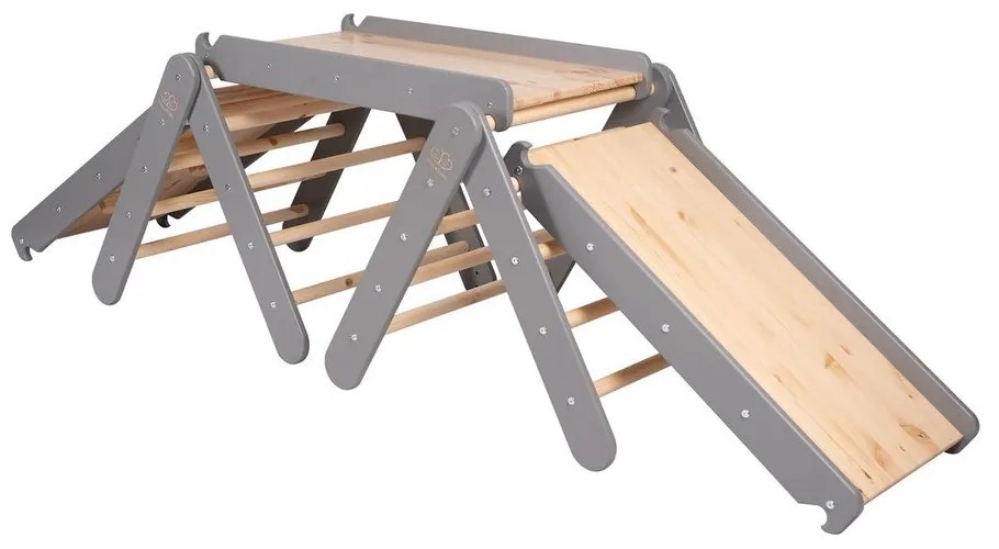 Sivý/v prírodnej farbe pikler trojuholník z borovicového dreva 265x61x60 cm Montessori – Meowbaby