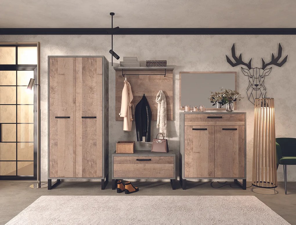 Trojdverová šatníková skriňa Bova W-3D - pieskový dub / woodcon
