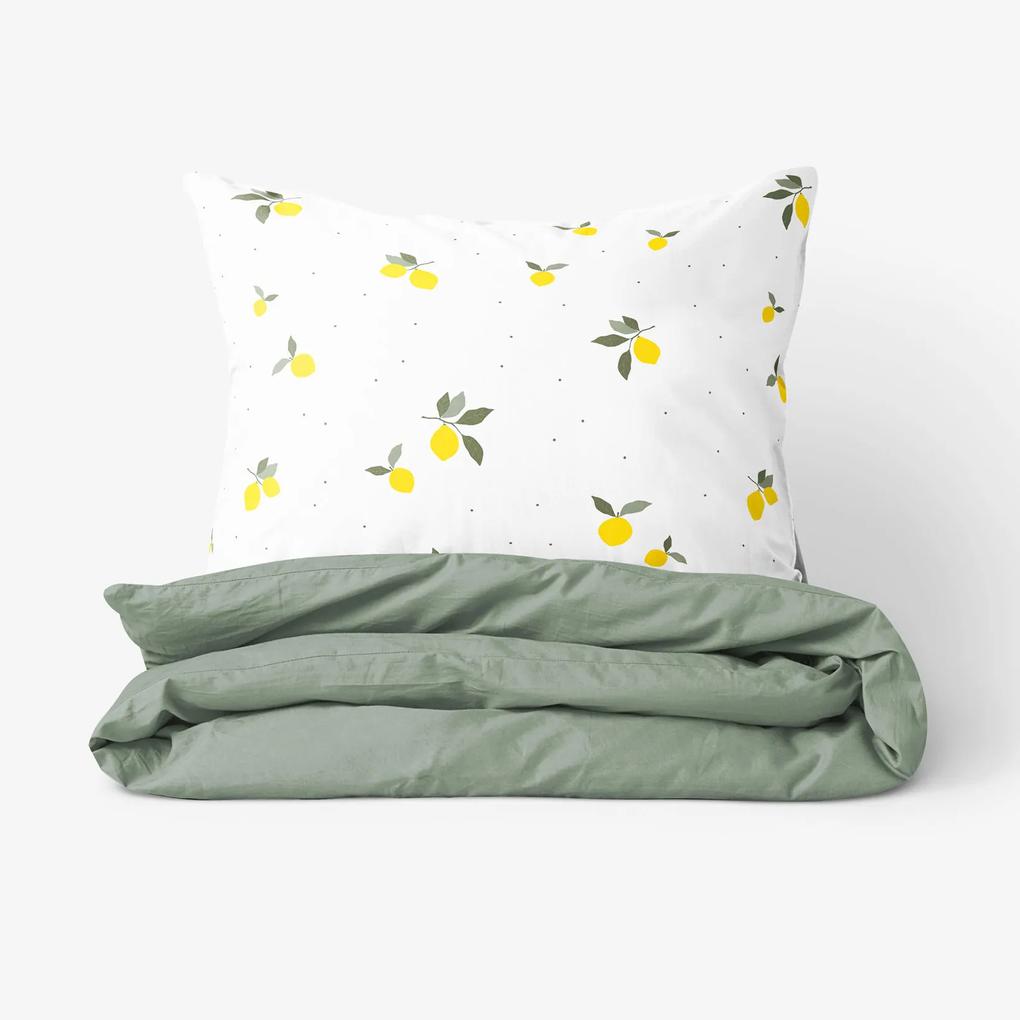Goldea bavlnené posteľné obliečky duo - citróny s šalvejovo zelenou 140 x 200 a 70 x 90 cm