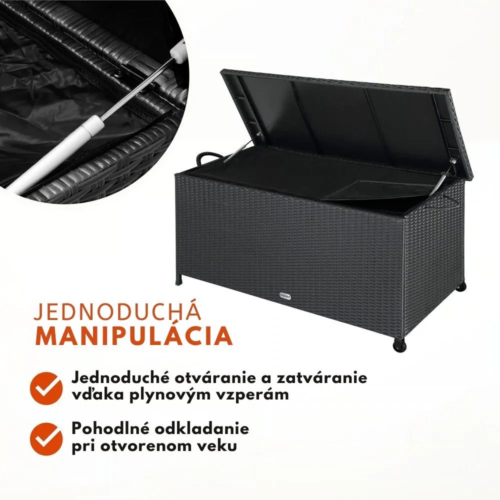 Polyratanový úložný box RICCO, 270L, 117x53x60cm, čierna Casaria