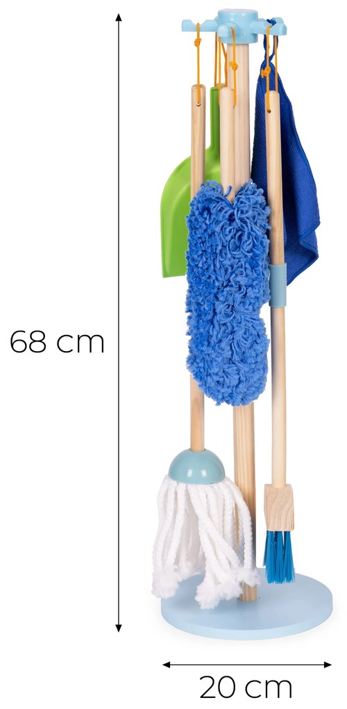 Detská drevená upratovacia súprava mop a lopatka 7-dielna ECOTOYS