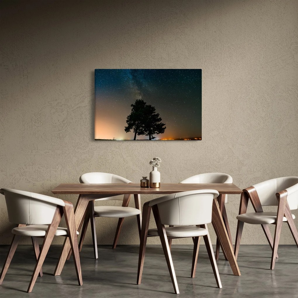 Obraz nočnej oblohy so stromami (90x60 cm)