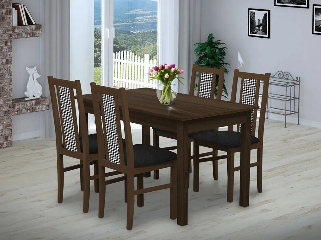 Nabytekmorava Jedálenský set Brooklyn pre 4 osoby, stôl 120x80 cm farba lamina: dub sonoma 325, čalúnenie vo farbe: SCALA bordó 59