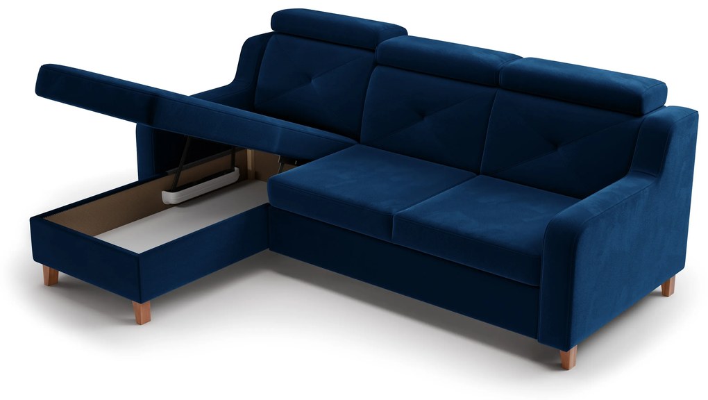 Rohová sedačka Laksaro s rozkladom pravostranná - modrý zamat Trinity 31