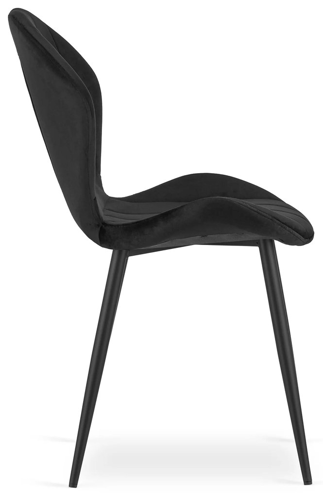 Čierna zamatová stolička TERNI s čiernymi nohami