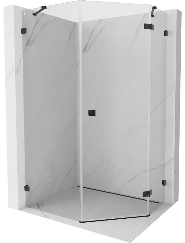 Mexen Lunar, päťuholníkový sprchový kút s pravým sklonom 80 x 100 cm, 8mm číre sklo, čierny profil, 831-080P-100L-70-00-P