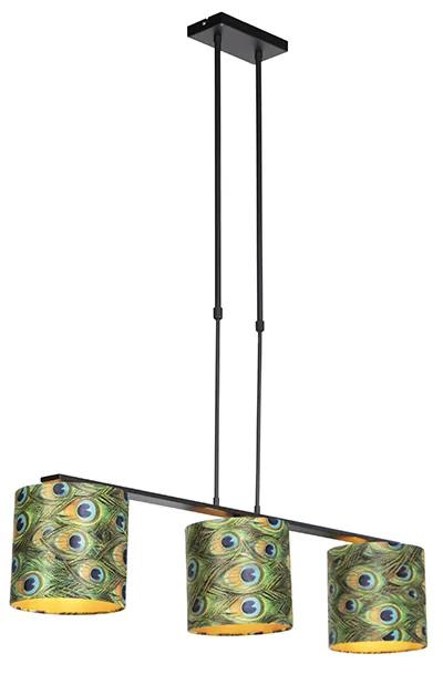 Závesná lampa s velúrovými odtieňmi páv so zlatom 20cm - Combi 3 Deluxe