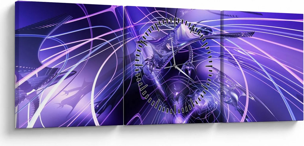 Obraz technické abstrakcie (s hodinami) (90x30 cm)