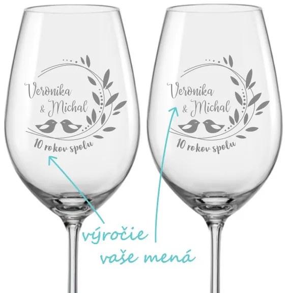 Poháre na víno k výročiu Romance, 2 ks