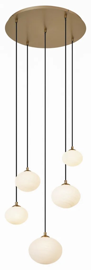 Závesná lampa Art Deco zlatá s opálovým sklom 5-svetiel - Yani