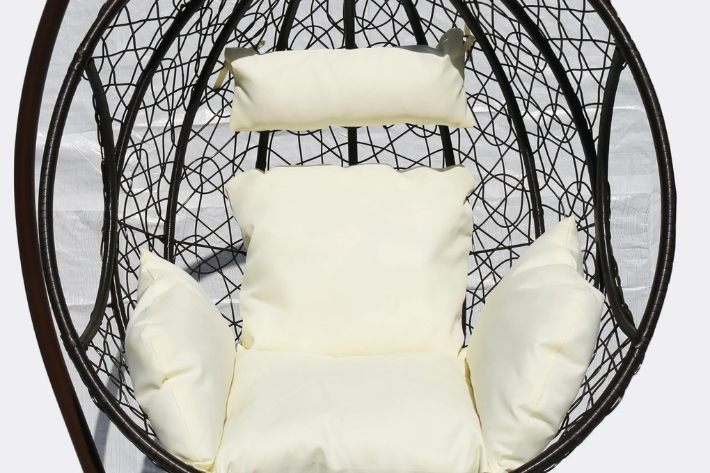 Závesné kreslo 06 hnedé s béžovou poduškou