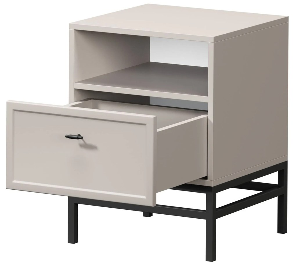 Nočný stolík so zásuvkou Lorini 45 cm - kašmír / čierne úchytky T-bar / rám