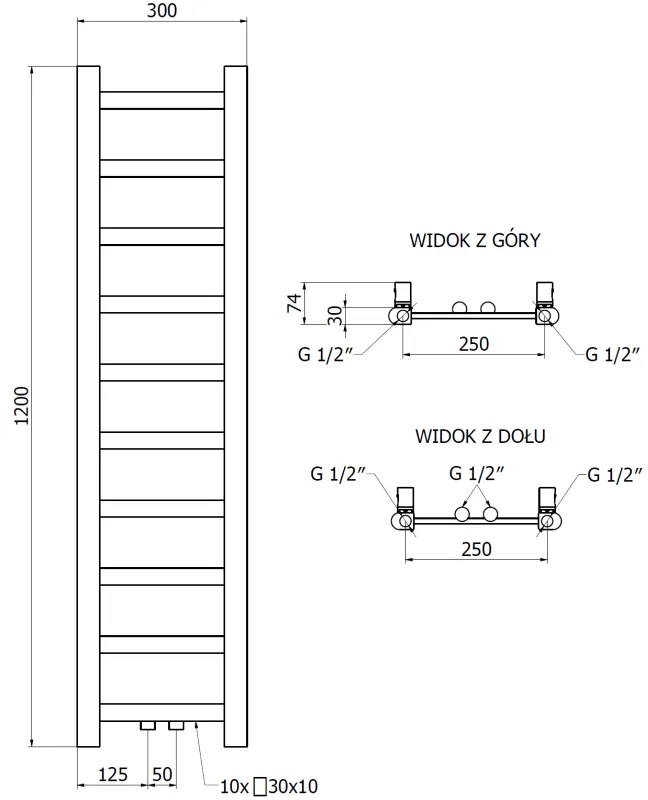 Mexen, kúpeľňový radiátor Mexen Bolt 1200 x 300 mm, 189 W, zlatý - W126-1200-300-00-50