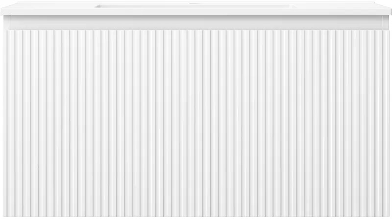 Mexen Rivel, kúpeľňová skrinka 90 cm s umývadlom Otis, 1 zásuvka, drážkovaná, biela matná, 91A20-09047-1-BF01-W18M01