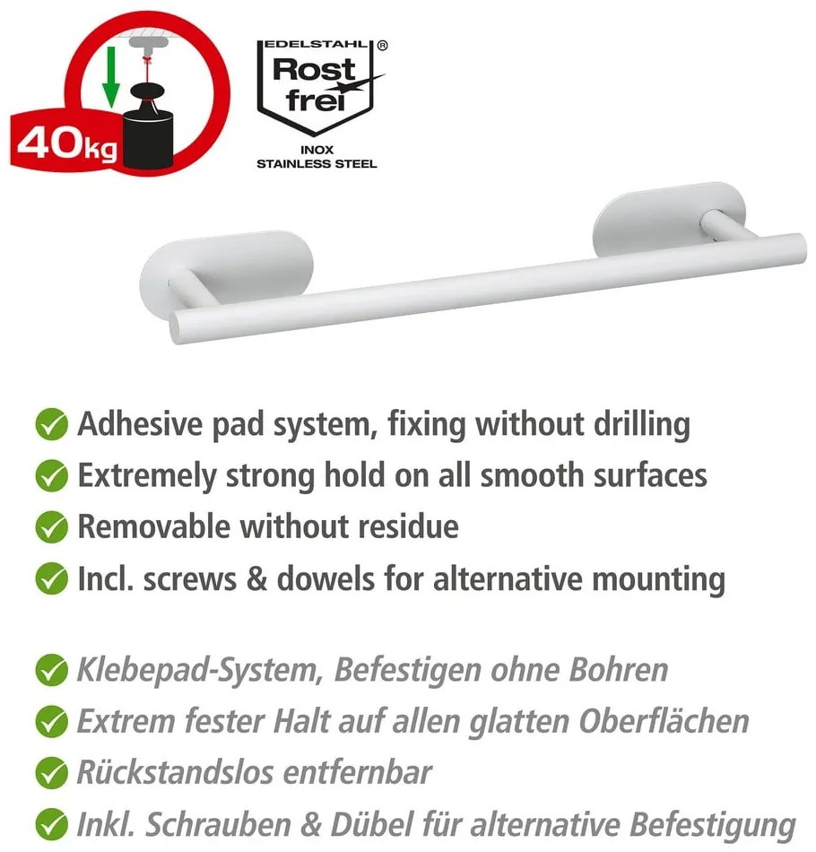 Biely samodržiaci držiak na uteráky z nehrdzavejúcej ocele Orea Uno – Wenko