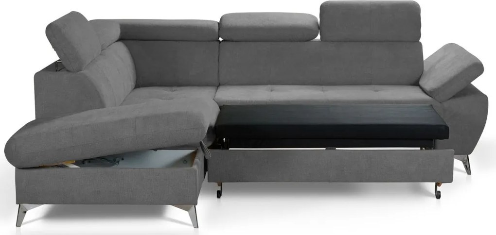 Rohová sedacia súprava Gisele, stredne šedá látka, ľavý roh