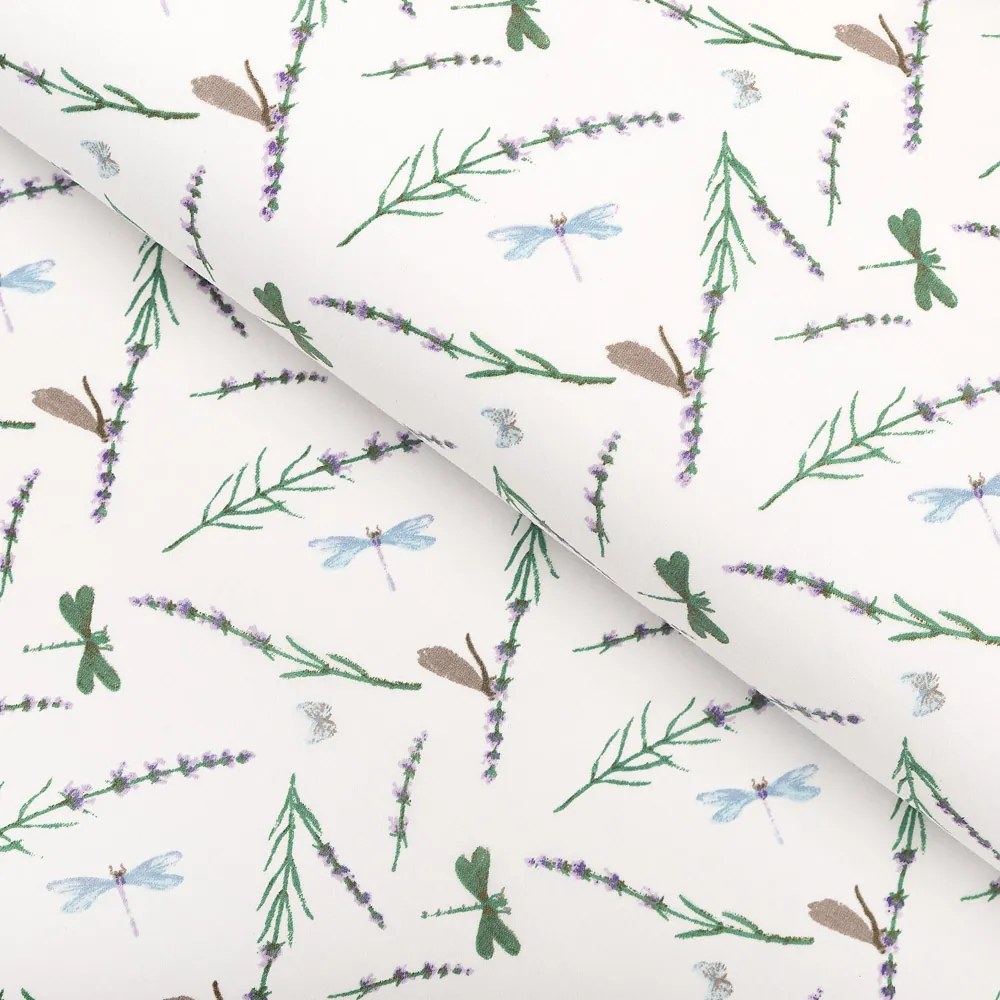 Biante Bavlnený behúň na stôl Sandra SA-560 Vážky a levandule na bielom 20x160 cm