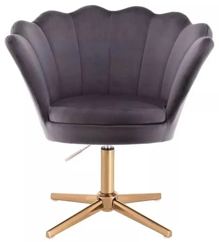 LuxuryForm DESIGN Kreslo FREY VELUR na zlatom kríži - tmavo šedé