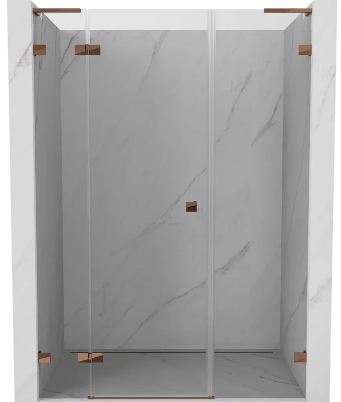 Mexen Lunar L, ľavé otočné sprchové dvere 130 cm, 8mm číre sklo, ružové zlato profil, 834SL-130-050-60-00-L