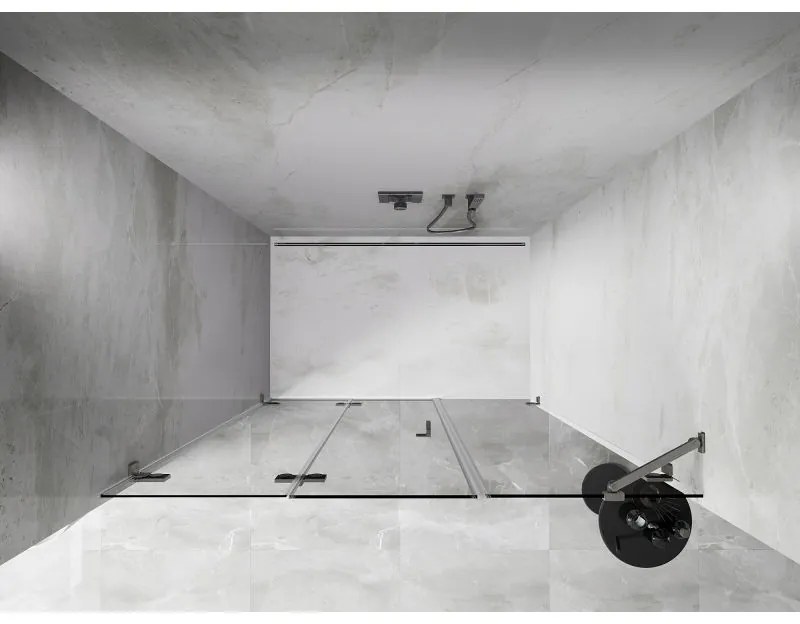 Mexen Lunar-F, skladacie ľavé sprchové dvere 130 cm, 8mm číre sklo, oceľový profil, 836S-130-050-97-00-L