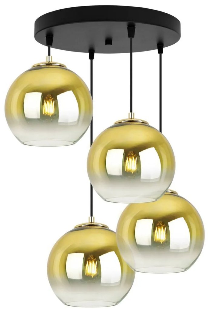 Závesné svietidlo Bergen Gold, 4x zlaté/transparentné sklenené tienidlo (fi 20cm), o