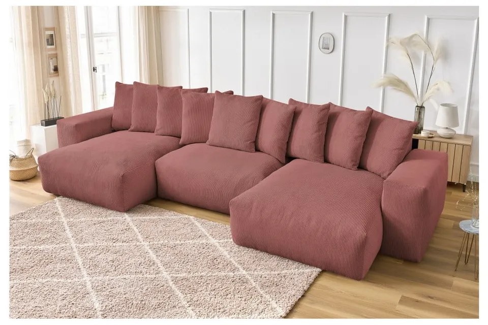 Svetloružová menčestrová rohová pohovka Voltaire – Bobochic Paris