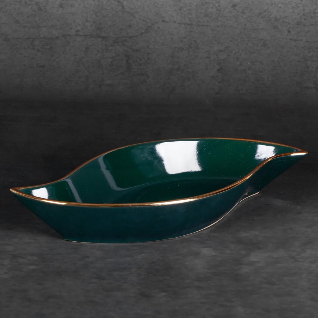 DEKORAČNÁ KERAMICKÁ MISKA AMORA 36X18X5 CM TMAVOZELENÁ