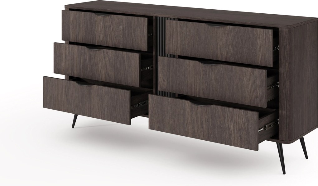 Komoda Edrin 163 cm so zásuvkami - dub dunin / čierna