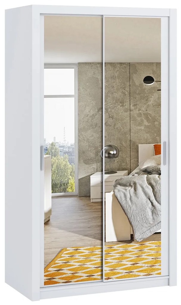 Šatníková skriňa s posuvnými dverami a so zrkadlom Kler SZ120 KE05, Farby: biela / zrkadlo