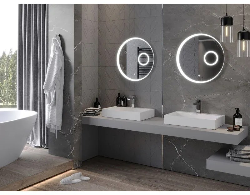 Mexen Ella, LED kúpeľňové zrkadlo s podsvietením a kozmetickým zrkadielkom 60x60 cm, 6000K, ochrana proti zahmlievaniu, 9811-060-060-611-00