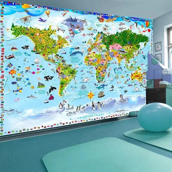Samolepiaca fototapeta - World Map for Kids Veľkosť: 343x245, Verzia: Samolepiaca