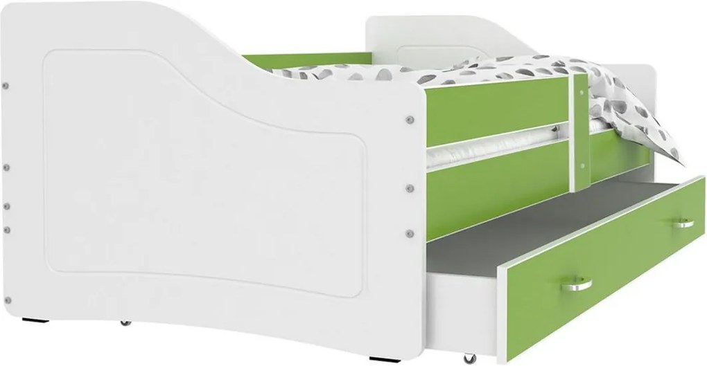 Expedo Detská posteľ SWAN P1 COLOR + matrac + rošt ZADARMO, 140x80 cm, zelená/biela