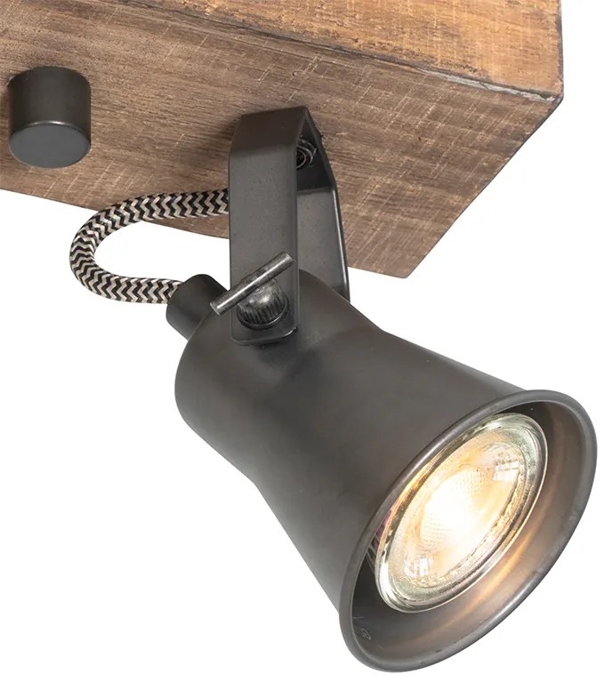 Vidiecky reflektor čierny s drevom 2-svetelný nastaviteľný - Jelle