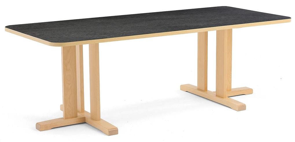 Stôl KUPOL, obdĺžnik, 1800x800x600 mm, linoleum - tmavošedá, breza