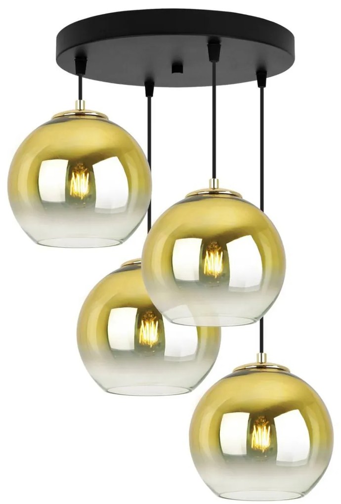 Závesné svietidlo Bergen Gold, 4x zlaté/transparentné sklenené tienidlo (fi 20cm), o