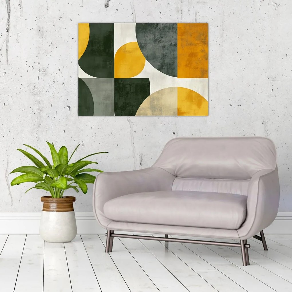 Sklenený obraz - Abstrakcia v olivovej farbe (70x50 cm)