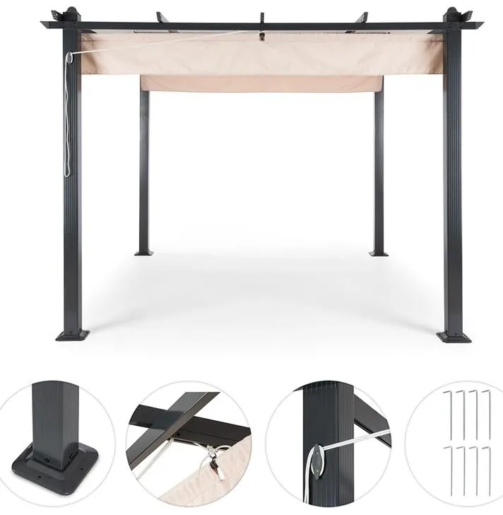 Pantheon, pergola, prístrešok, 3 x 3 m, hliník, strieška proti slnku, polyester, béžová