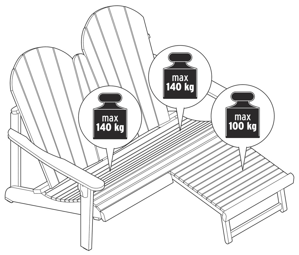 Adirondack dvojité relaxačné kreslo s vyťahovacou opierkou nôh