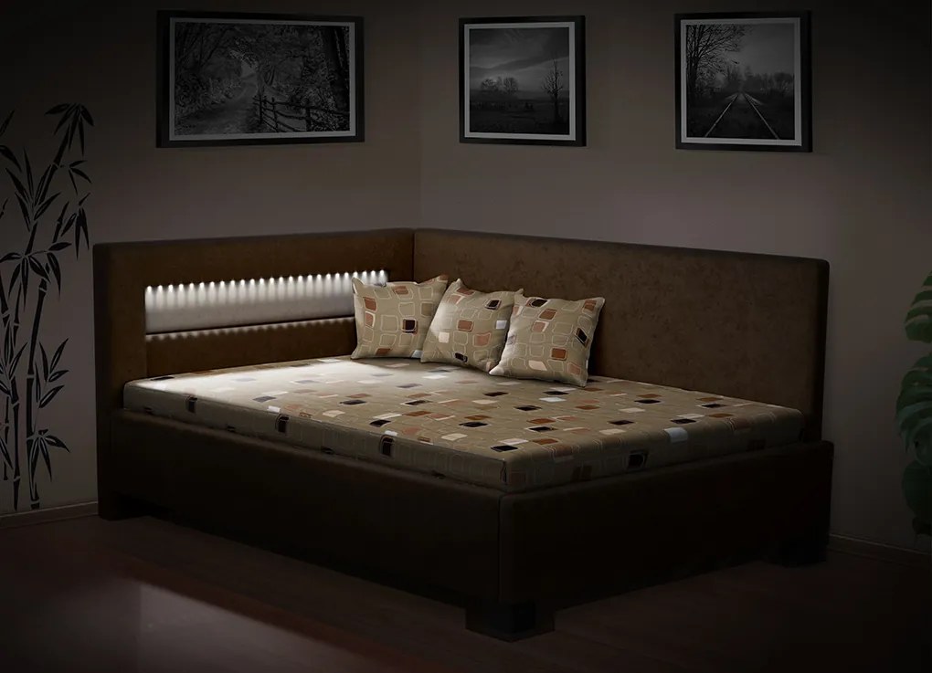 Nabytekmorava Čalúnená posteľ s úložným priestorom Mia Robin 160 cm s LED osvetlením matrac: bez matrace, farebné čalúnenie: béžová, úložný priestor: s úložným priestorom