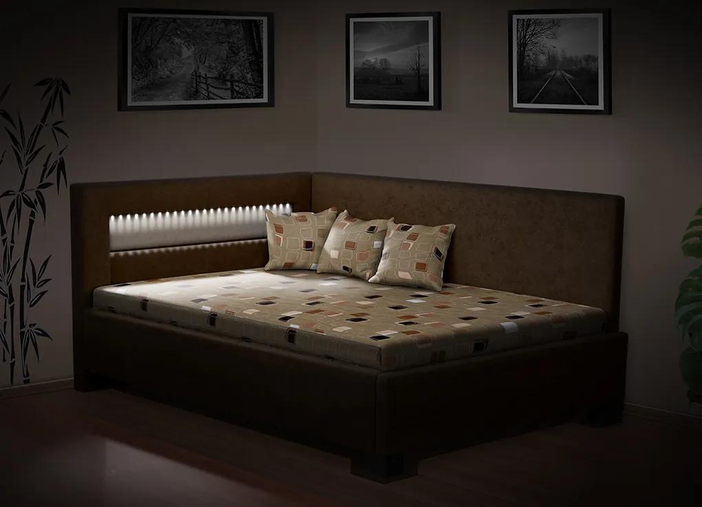 Nabytekmorava Čalúnená posteľ s úložným priestorom Mia Robin 160 cm s LED osvetlením matrac: matrace sendvičová 17 cm, farebné čalúnenie: béžová, úložný priestor: s úložným priestorom