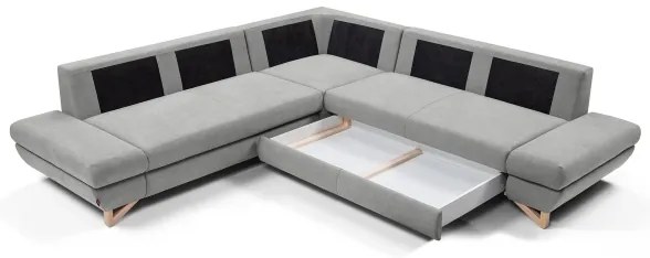 Rozkladacia rohová čalúnená sedacia súprava s úložným priestorom tvaru L AVESTA sivá