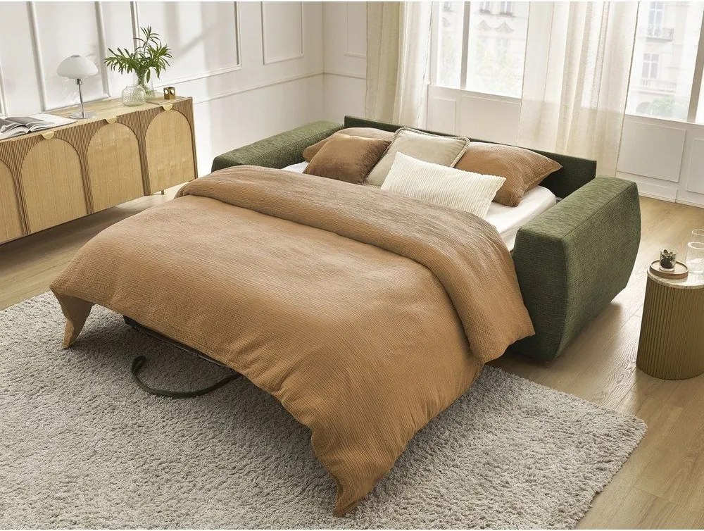 Zelená ženilková pohovka na každodenné spanie/rozkladacia 220 cm Hugo – Bobochic Paris