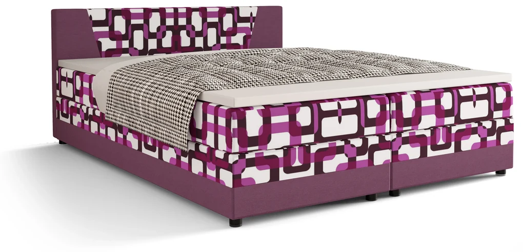 Manželská posteľ  Boxspring 160 cm Linda (vzor + fialová) (s matracom a úložným priestorom). Vlastná spoľahlivá doprava až k Vám domov. 1046628