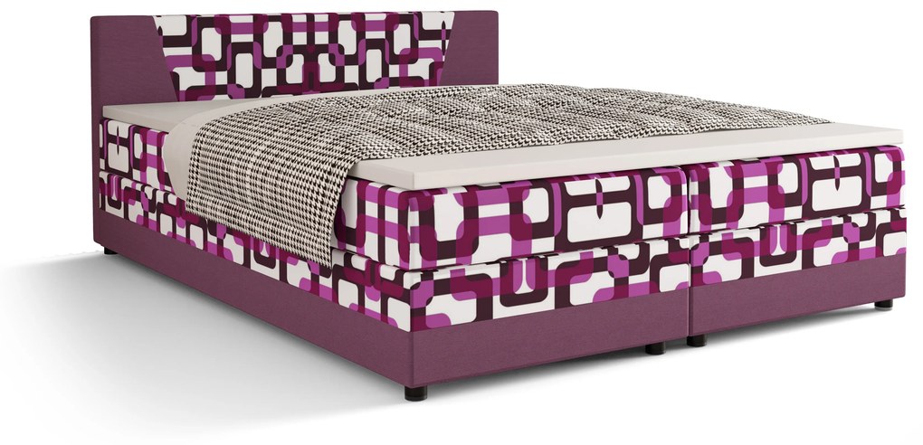 Manželská posteľ Boxspring 180 cm Linda (vzor + fialová) (s matracom a úložným priestorom). Vlastná spoľahlivá doprava až k Vám domov. 1046633