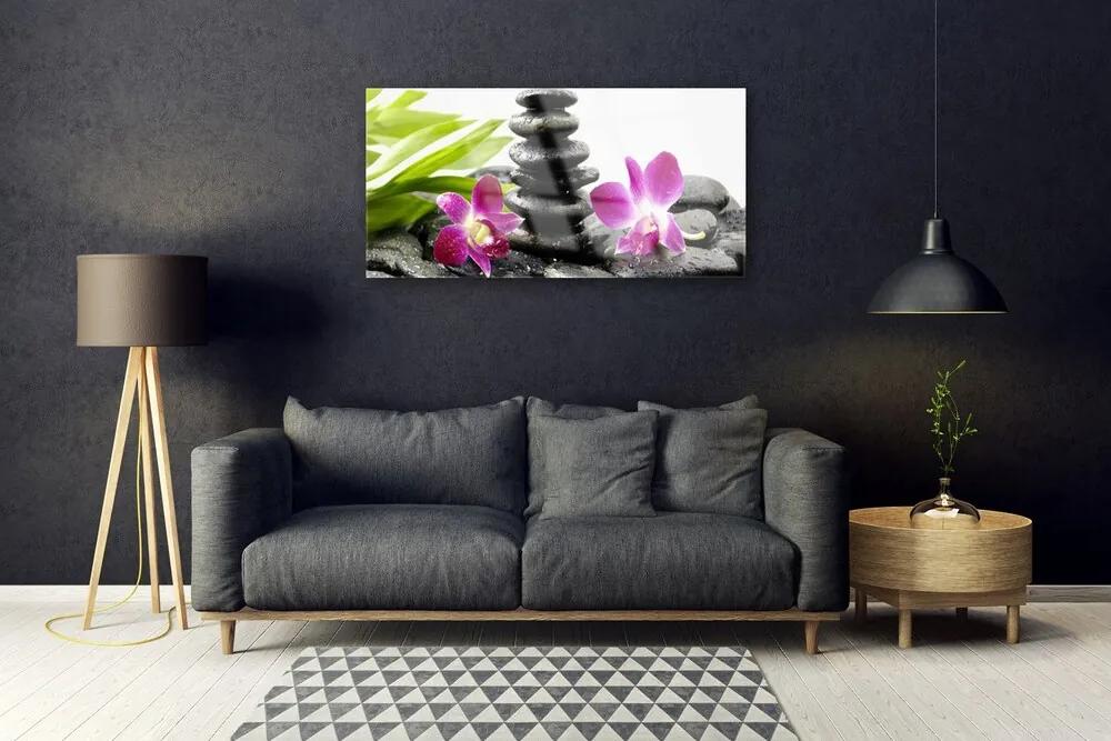 Skleneny obraz Kamene zen kúpele orchidea 125x50 cm