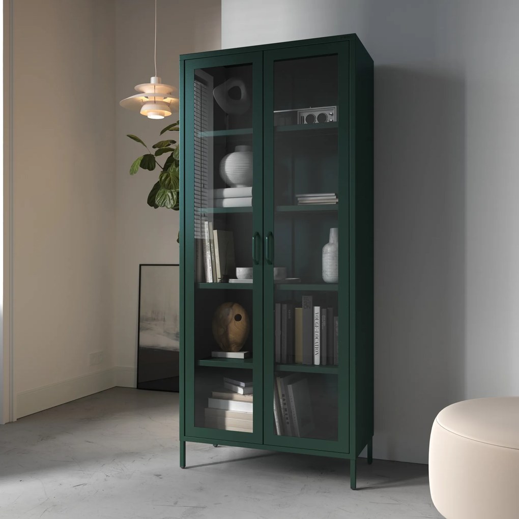 Vitrína ANGELO, 800 x 1850 x 450 mm, Modern: fľaškovo zelená