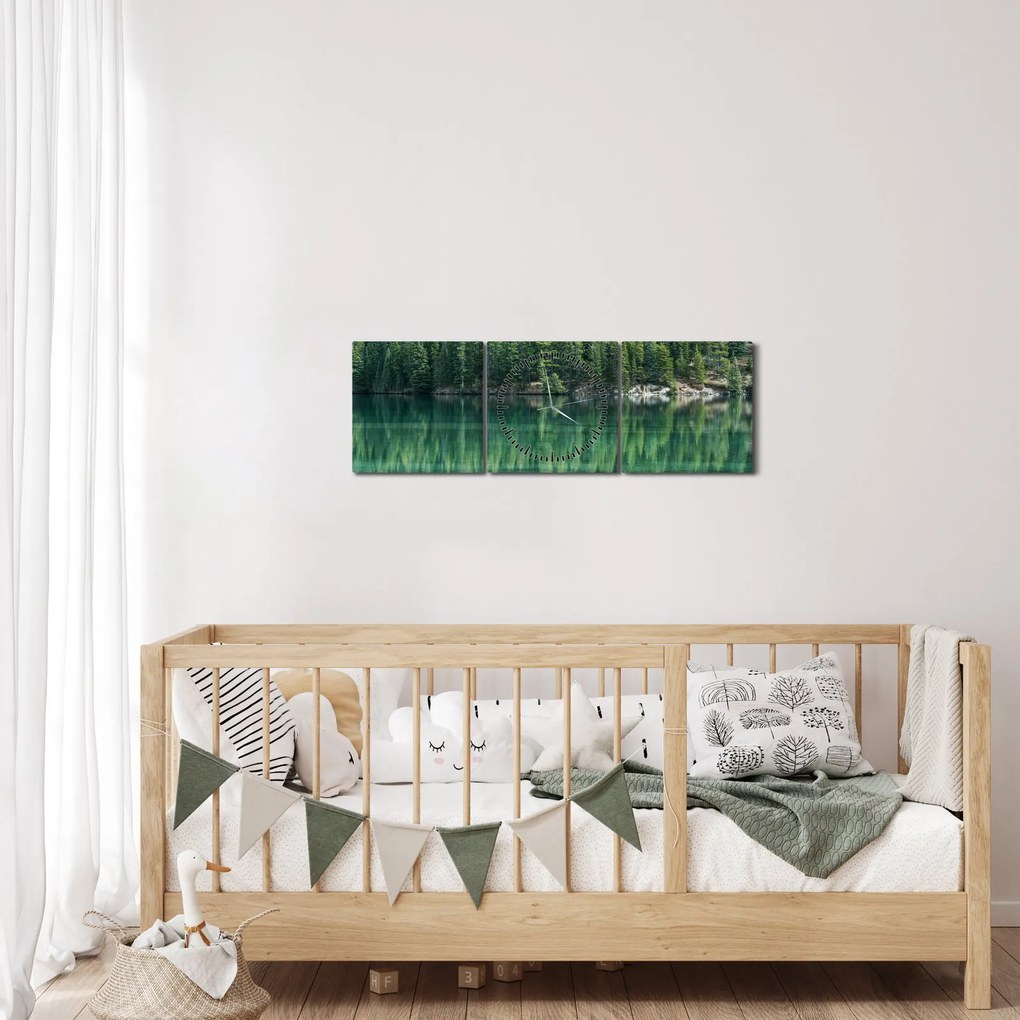 Obraz - Ihličnany pri jazere (s hodinami) (90x30 cm)