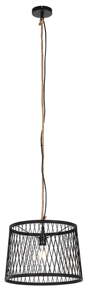 Rustikálne závesné vonkajšie svietidlo čierny ratan 40 cm - Calamus
